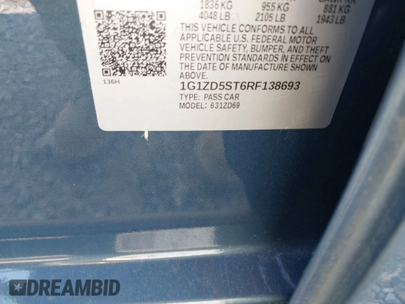 2024 Chevrolet Malibu LT with VIN 1G1ZD5ST6RF138693, listed as a IAAI auction lot 42087428 with Not Provided miles and . Bid and sale history available at DreamBid. Image 9.