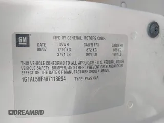 2008 Chevrolet Cobalt LT with VIN 1G1AL58F487118694, listed as a IAAI auction lot 42182786 with 170,653 mi miles and . Bid and sale history available at DreamBid. Image 9.
