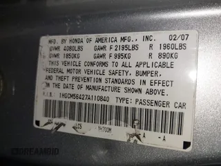 2007 Honda Accord LX z VIN 1HGCM56427A110840, wystawiony jako IAAI lot #42524805 z przebiegiem 196 933 mil mil oraz . Historia ofert i sprzedaży dostępna na DreamBid. Obrazek 9.