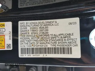 2023 Honda Accord Sport с VIN 1HGCY2F53PA051230, выставлен на аукционе Copart как лот 55246795 с пробегом 28 638 миль миль и Списание • Salvage title. История ставок и продаж доступна на DreamBid. Изображение 13.
