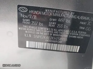 2019 Hyundai Sonata SE with VIN 5NPE24AF2KH758955, listed as a IAAI auction lot 41677446 with 108,969 mi miles. Bid and sale history available at carsss.com. Image 9.