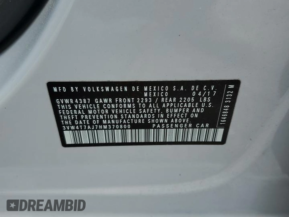 2017 Volkswagen Jetta GLI z VIN 3VW4T7AJ7HM370800, wystawiony jako Copart lot #54944255 z przebiegiem 115 572 mil mil oraz Szkoda całkowita • Salvage title. Historia ofert i sprzedaży dostępna na DreamBid. Obrazek 13.