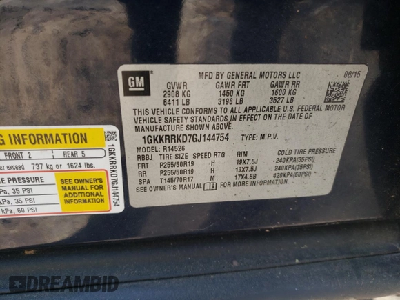 2016 GMC Acadia SLT with VIN 1GKKRRKD7GJ144754, listed as a Copart auction lot 49468005 with 134,498 mi miles and Salvage Title. Bid and sale history available at carsss.com. Image 13.
