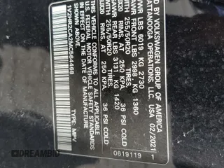 2021 Volkswagen Atlas SE z VIN 1V2HR2CA2MC564468, wystawiony jako Copart lot #61469925 z przebiegiem 69 794 mil mil oraz Szkoda całkowita • Salvage title. Historia ofert i sprzedaży dostępna na DreamBid. Obrazek 13.