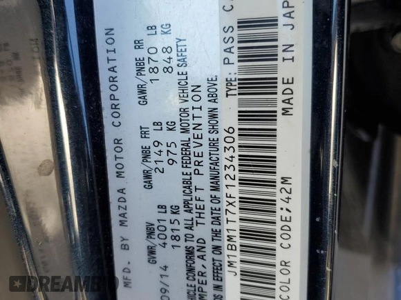 2015 Mazda 3 i SV with VIN JM1BM1T7XF1234306, listed as a Copart auction lot 87457174 with 159,630 mi miles and Salvage Title. Bid and sale history available at carsss.com. Image 12.