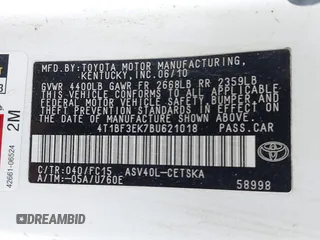 2011 Toyota Camry LE z VIN 4T1BF3EK7BU621018, wystawiony jako IAAI lot #42462962 z przebiegiem 286 932 mil mil oraz . Historia ofert i sprzedaży dostępna na DreamBid. Obrazek 9.