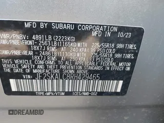 2024 Subaru Forester Limited с VIN JF2SKALC8RH429465, выставлен на аукционе IAAI как лот 41798596 с пробегом 11 822 миль миль и . История ставок и продаж доступна на DreamBid. Изображение 9.
