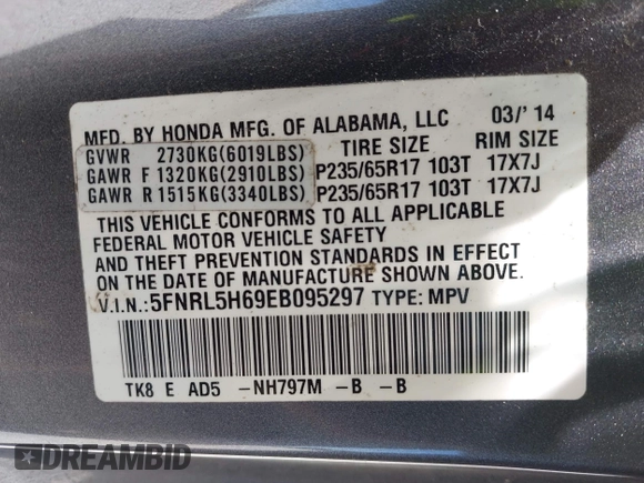 2014 Honda Odyssey EX-L z VIN 5FNRL5H69EB095297, wystawiony jako IAAI lot #42299438 z przebiegiem 126 841 mil mil oraz . Historia ofert i sprzedaży dostępna na DreamBid. Obrazek 9.