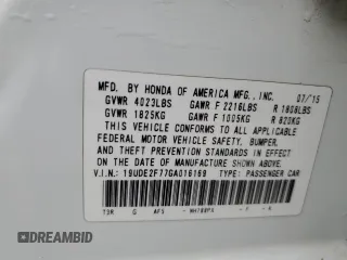 2016 Acura ILX Premium with VIN 19UDE2F77GA016169, listed as a Copart auction lot 59332795 with 76,785 mi miles and Salvage title. Bid and sale history available at DreamBid. Image 12.