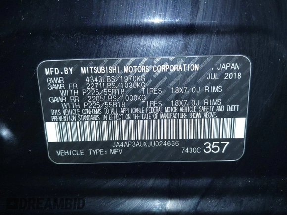 2018 Mitsubishi Outlander Sport ES 2.0 with VIN JA4AP3AUXJU024636, listed as a IAAI auction lot 41647083 with 100,198 mi miles. Bid and sale history available at carsss.com. Image 9.