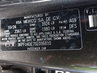 2025 Kia K4 EX with VIN 3KPFU4DE7SE036810, listed as a IAAI auction lot 41774374 with 486 mi miles. Bid and sale history available at carsss.com. Image 9.