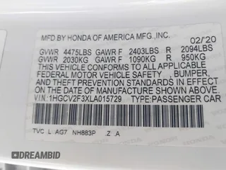 2020 Honda Accord Sport with VIN 1HGCV2F3XLA015729, listed as a IAAI auction lot 42606587 with 36,030 mi miles and . Bid and sale history available at DreamBid. Image 9.