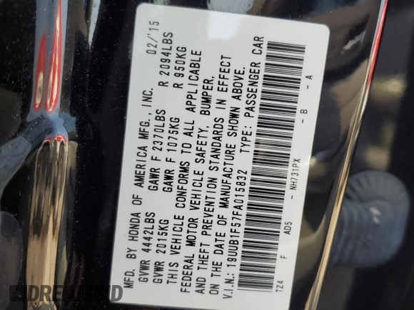 2015 Acura TLX Technology with VIN 19UUB1F57FA015832, listed as a Copart auction lot 59183235 with 84,395 mi miles and Salvage title. Bid and sale history available at DreamBid. Image 12.