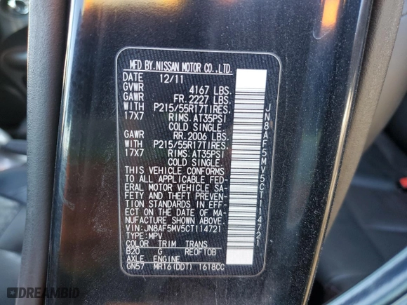 2012 Nissan Juke SV with VIN JN8AF5MV5CT114721, listed as a Copart auction lot 46484245 with 112,108 mi miles and Salvage Title. Bid and sale history available at carsss.com. Image 12.