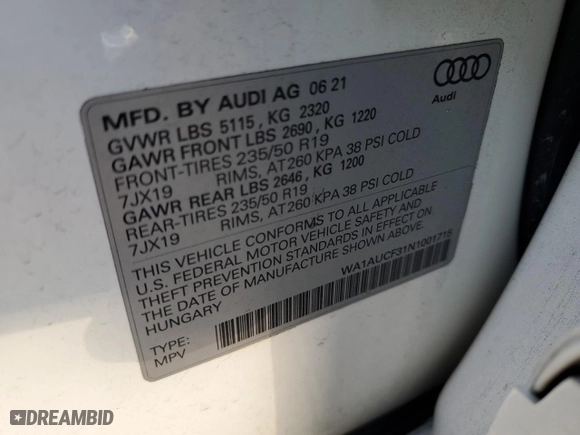 2022 Audi Q3 Premium with VIN WA1AUCF31N1001715, listed as a Copart auction lot 51365625 with 27,666 mi miles and Non Repairable. Bid and sale history available at carsss.com. Image 15.