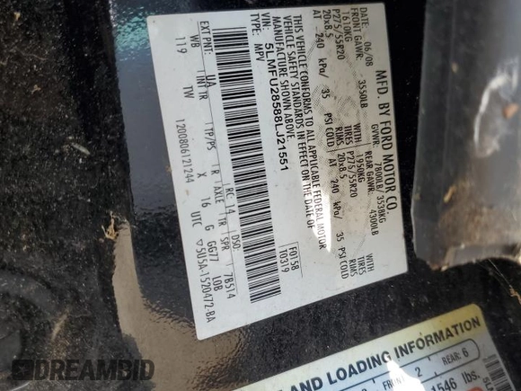 2008 Lincoln Navigator with VIN 5LMFU28588LJ21551, listed as a Copart auction lot 60746115 with Not provided miles and Clean title. Bid and sale history available at DreamBid. Image 13.