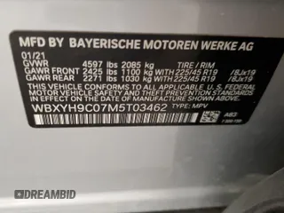 2021 BMW X2 sDrive28i with VIN WBXYH9C07M5T03462, listed as a Copart auction lot 56539503 with 0 mi miles and Salvage Title. Bid and sale history available at carsss.com. Image 12.
