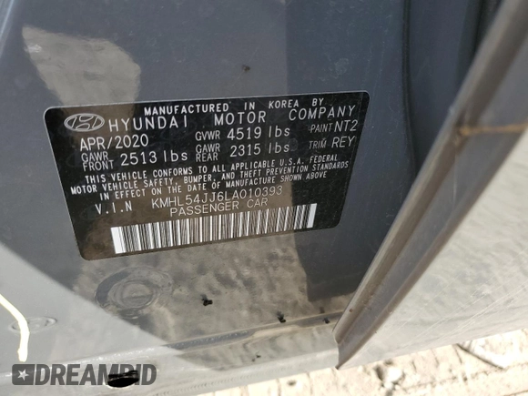 2020 Hyundai Sonata Hybrid Limited with VIN KMHL54JJ6LA010393, listed as a Copart auction lot 41460595 with 62,393 mi miles and Salvage Title. Bid and sale history available at carsss.com. Image 13.