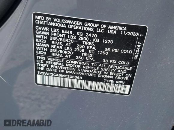 2021 Volkswagen Atlas SE с VIN 1V2WC2CA5MC206368, выставлен на аукционе Copart как лот 53449935 с пробегом 71 831 миль миль и Списание • Salvage title. История ставок и продаж доступна на DreamBid. Изображение 13.