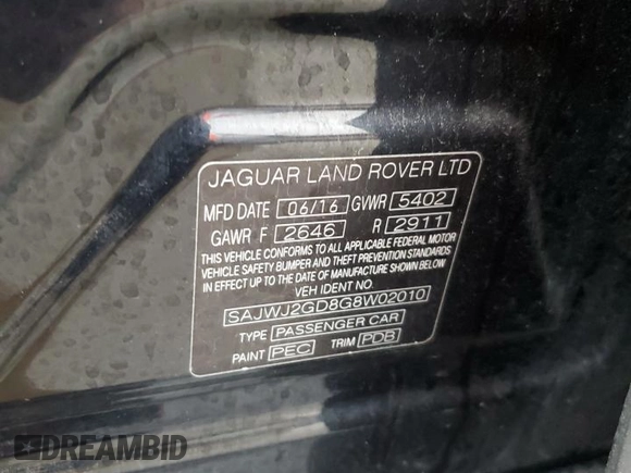 2016 Jaguar XJ Portfolio with VIN SAJWJ2GD8G8W02010, listed as a Copart auction lot 79011404 with Not Provided miles and Salvage Title. Bid and sale history available at DreamBid. Image 12.
