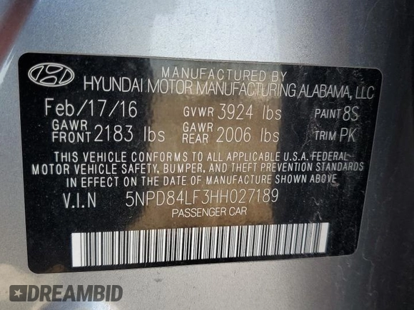 2017 Hyundai Elantra SE with VIN 5NPD84LF3HH027189, listed as a Copart auction lot 53327965 with 121,434 mi miles and Salvage title. Bid and sale history available at DreamBid. Image 12.