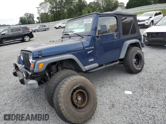 2002 Jeep Wrangler Sport with VIN 1J4FA49S62P704405, listed as a Copart auction lot 74531924 with 0 mi miles and Salvage Title. Bid and sale history available at carsss.com. Image 1.