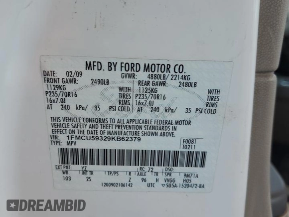 2009 Ford Escape Hybrid z VIN 1FMCU59329KB62379, wystawiony jako Copart lot #67153395 z przebiegiem 110 881 mil mil oraz Czysty tytuł • Clean title. Historia ofert i sprzedaży dostępna na DreamBid. Obrazek 13.