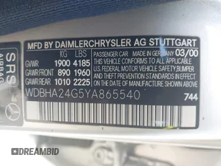 2000 Mercedes-Benz C 230 Kompressor z VIN WDBHA24G5YA865540, wystawiony jako IAAI lot #42328754 z przebiegiem 181 940 mil mil oraz . Historia ofert i sprzedaży dostępna na DreamBid. Obrazek 9.