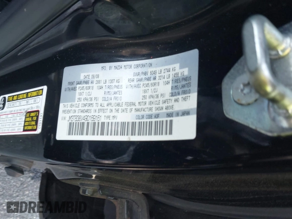 2009 Mazda CX-9 Touring with VIN JM3TB38V490169161, listed as a IAAI auction lot 42095221 with Not Provided miles and . Bid and sale history available at DreamBid. Image 8.
