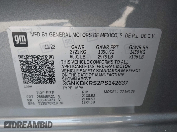 2023 Chevrolet Blazer RS with VIN 3GNKBKRS2PS142637, listed as a IAAI auction lot 42452446 with 29,572 mi miles and . Bid and sale history available at DreamBid. Image 9.