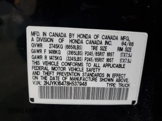 2008 Honda Ridgeline RTS z VIN 2HJYK16478H537948, wystawiony jako Copart lot #54926265 z przebiegiem 149 102 mil mil oraz Szkoda całkowita • Salvage title. Historia ofert i sprzedaży dostępna na DreamBid. Obrazek 12.