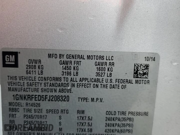 2015 Chevrolet Traverse LS with VIN 1GNKRFED5FJ208320, listed as a Copart auction lot 51579405 with 141,961 mi miles and Salvage Title. Bid and sale history available at DreamBid. Image 13.