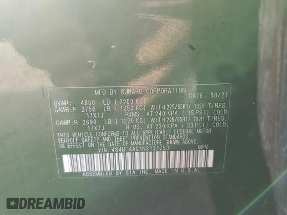 2022 Subaru Outback with VIN 4S4BTAAC1N3131793, listed as a Copart auction lot 88484835 with 98,663 mi miles and Salvage title. Bid and sale history available at DreamBid. Image 14.
