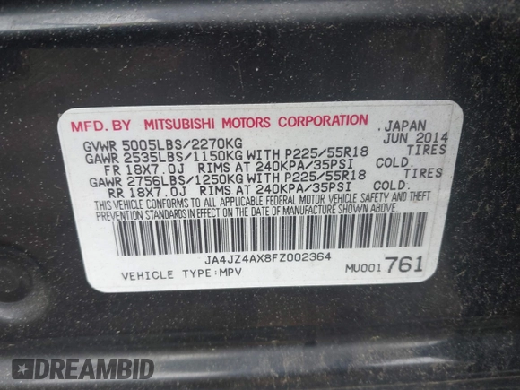 2015 Mitsubishi Outlander GT z VIN JA4JZ4AX8FZ002364, wystawiony jako IAAI lot #42187976 z przebiegiem 144 447 mil mil oraz . Historia ofert i sprzedaży dostępna na DreamBid. Obrazek 9.