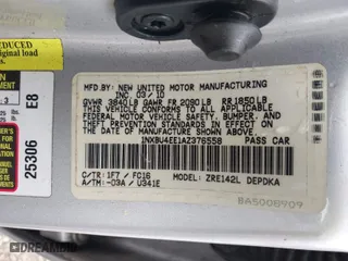 2010 Toyota Corolla with VIN 1NXBU4EE1AZ376558, listed as a IAAI auction lot 41733301 with 1 mi miles. Bid and sale history available at carsss.com. Image 9.