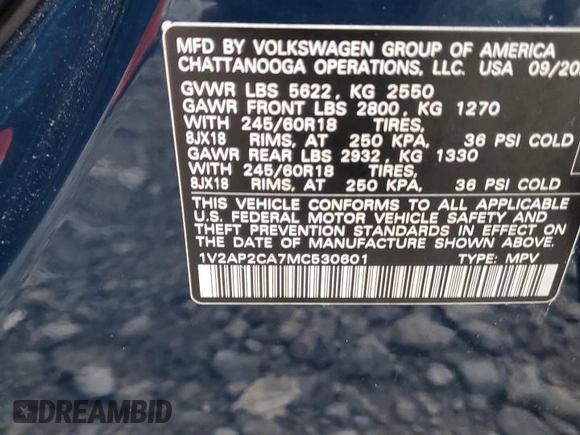 2021 Volkswagen Atlas S with VIN 1V2AP2CA7MC530601, listed as a Copart auction lot 51299205 with 81,823 mi miles and Salvage title. Bid and sale history available at DreamBid. Image 15.