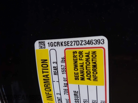 2013 Chevrolet Silverado 1500 with VIN 1GCRKSE27DZ346393, listed as a IAAI auction lot 41726306 with 73,033 mi miles and . Bid and sale history available at DreamBid. Image 9.