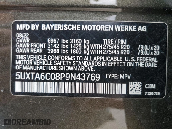 2023 BMW X5 xDrive45e with VIN 5UXTA6C08P9N43769, listed as a Copart auction lot 48232655 with 0 mi miles and Salvage Title. Bid and sale history available at carsss.com. Image 12.
