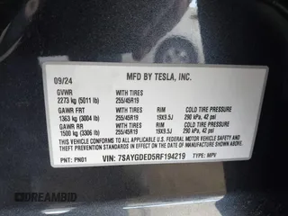 2024 Tesla Model Y с VIN 7SAYGDED5RF194219, выставлен на аукционе IAAI как лот 41594132 с пробегом 21 255 миль миль и . История ставок и продаж доступна на DreamBid. Изображение 9.