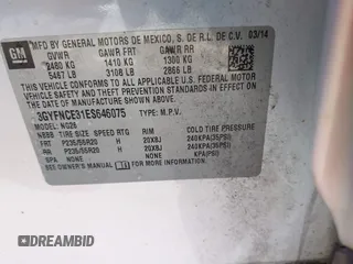 2014 Cadillac SRX Performance Collection with VIN 3GYFNCE31ES646075, listed as a IAAI auction lot 41856378 with 172,379 mi miles. Bid and sale history available at carsss.com. Image 9.