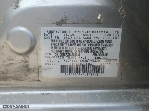 2015 Nissan Versa Note S Plus with VIN 3N1CE2CPXFL398741, listed as a Copart auction lot 48683175 with 132,723 mi miles and Clean Title. Bid and sale history available at carsss.com. Image 12.
