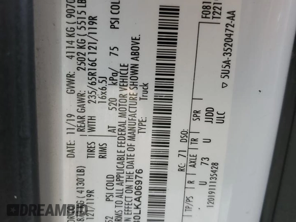 2020 Ford Transit Cargo with VIN 1FTBR1C80LKA06976, listed as a Copart auction lot 70660414 with 141,683 mi miles and Salvage Title. Bid and sale history available at DreamBid. Image 12.
