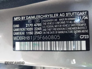 2005 Mercedes-Benz C 240 with VIN WDBRH81J75F660805, listed as a IAAI auction lot 42529404 with 137,565 mi miles and . Bid and sale history available at DreamBid. Image 9.
