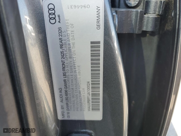 2018 Audi A3 Sportback e-tron Premium with VIN WAUUPBFF1JA100024, listed as a Copart auction lot 48099874 with 24,855 mi miles. Bid and sale history available at carsss.com. Image 13.