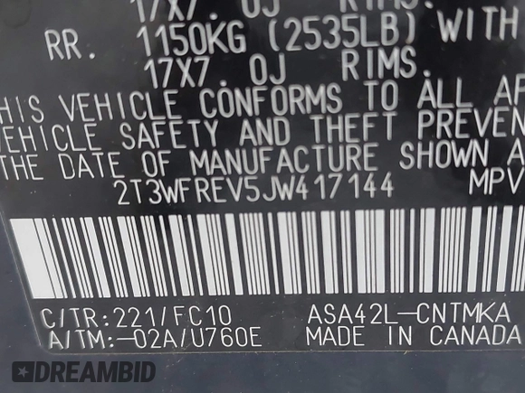 2018 Toyota RAV4 XLE с VIN 2T3WFREV5JW417144, выставлен на аукционе IAAI как лот 42685701 с пробегом 110 954 миль миль и . История ставок и продаж доступна на DreamBid. Изображение 9.