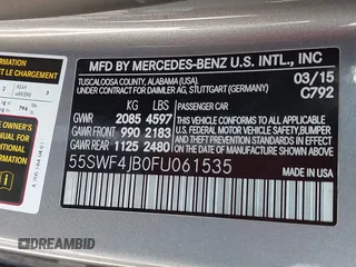 2015 Mercedes-Benz C 300 with VIN 55SWF4JB0FU061535, listed as a IAAI auction lot 42064350 with 103,051 mi miles and . Bid and sale history available at carsss.com. Image 9.