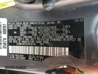 2012 Toyota Sienna XLE with VIN 5TDDK3DC2CS038316, listed as a Copart auction lot 52694245 with 273,415 mi miles and Clean Title. Bid and sale history available at DreamBid. Image 13.