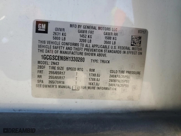 2017 Chevrolet Colorado 2WD LT with VIN 1GCGSCEN8H1330280, listed as a Copart auction lot 42116465 with 74,925 mi miles and Salvage Title. Bid and sale history available at carsss.com. Image 12.