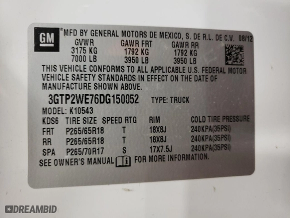 2013 GMC Sierra 1500 SLT with VIN 3GTP2WE76DG150052, listed as a Copart auction lot 48682575 with 105,384 mi miles and Clean Title. Bid and sale history available at carsss.com. Image 12.