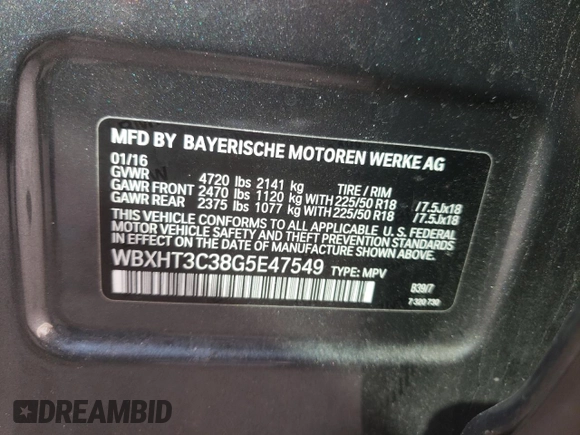 2016 BMW X1 xDrive28i with VIN WBXHT3C38G5E47549, listed as a Copart auction lot 66426132 with 72,207 mi miles. Bid and sale history available at carsss.com. Image 10.
